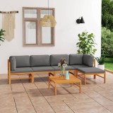 Cumpara ieftin Set mobilier grădină cu perne gri, 6 piese, lemn masiv de tec