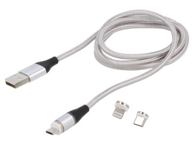Cablu magnetic USB 2.0 1m gri textil 3A foto