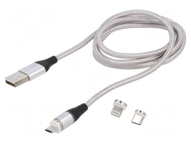 Cablu magnetic USB 2.0 1m gri textil 3A