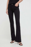Cumpara ieftin Armani Exchange pantaloni femei, culoarea negru, evazati, high waist