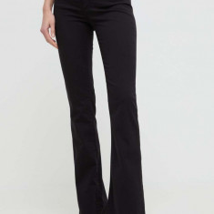 Armani Exchange pantaloni femei, culoarea negru, evazati, high waist