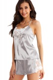 J702-182 Pijama satinata cu bretele subtiri