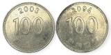 Coreea de Sud , lot 22 - 2 buc x 100 Won 2003 + 2004, Asia, Cupru-Nichel