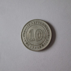 Straits Settlements 10 Cents 1927 argint in stare foarte bună
