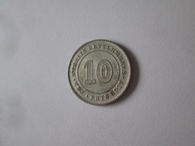 Straits Settlements 10 Cents 1927 argint in stare foarte bună foto