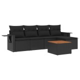 Set mobilier de gradina cu perne, 6 piese, negru, poliratan