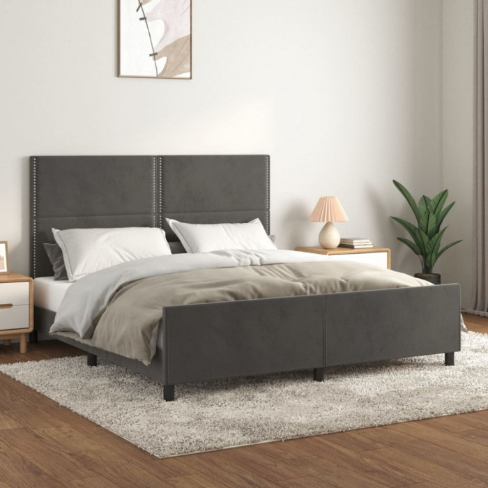 vidaXL Cadru de pat cu tăblie, gri &icirc;nchis, 180x200 cm, catifea