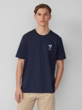 Q/S by s.Oliver Tricou barbati cu imprimeu, decolteu la baza gatului, Regular fit, Bleumarin inchis, XS