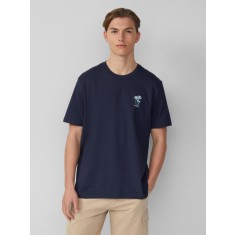 Q/S by s.Oliver Tricou barbati cu imprimeu, decolteu la baza gatului, Regular fit, Bleumarin inchis, S