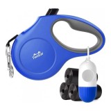 Set 5 piese, lesa pentru caini, dispenser pungi si 3 seturi de pungi pentru caini TwoEar, 5 m, pentru caini cu greutate maxima 50 kg, albastru