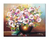 Tablou cu flori colorate pictat manual, Beatitudine, 50x40cm ulei pe panza, Constantin Feraru