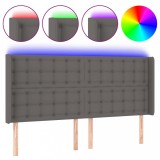 Cumpara ieftin Tablie de pat cu LED, gri, 163x16x118/128 cm, piele ecologica