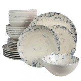 Set farfurii 24 piese, 6 persoane, Marble, Alb Ivoire cu albastru