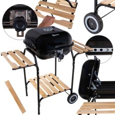 Gratar pe carbuni cu capac reglabil, masute laterale din lemn, 40 x 40 cm, Geko G80513