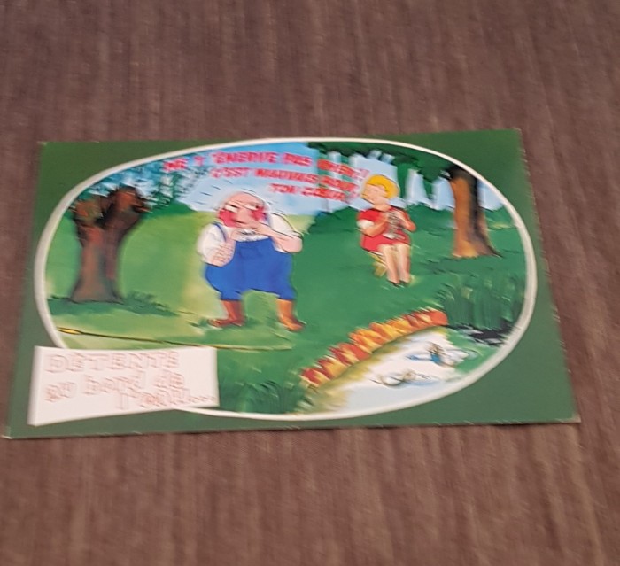 Franța Carte Poștală Umoristică Vintage 1970 &ndash; Pescăruș și Fată &icirc;n Parc, Ilustrație