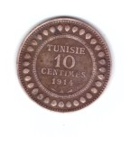 Moneda Tunisia 10 centimes 1914, stare buna, curata