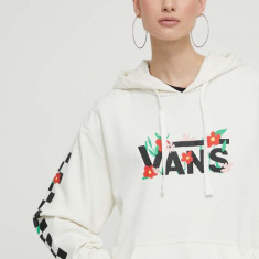 Vans bluza femei, culoarea bej, cu glugă, cu imprimeu