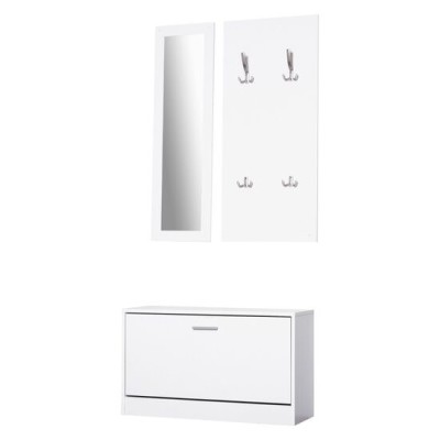 Set mobilier hol, pal, cu pantofar, cuier, oglinda, alb, 3 piese GartenVIP DiyLine foto