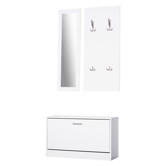 Set mobilier hol, pal, cu pantofar, cuier, oglinda, alb, 3 piese GartenVIP DiyLine