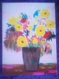 TABLOU PE PANZA CU SASIU NOU 30X40 CM VAS CU FLORI PRET DOAR 20 LEI