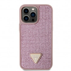 Husa Guess Rhinestones Triangle Metal Logo pntru iPhone 15 Pro Max Pink foto