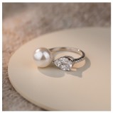 Cumpara ieftin Inel Statement din Argint 925 Rodiat , Pearl Crystal Mosaic Drop