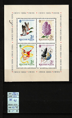 Ungaria, 1964 | Ziua mărcii poştale - Expo IMEX - Cosmos, flori | MNH | aph foto