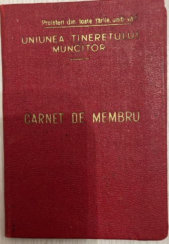 1954 Carnet membru UTM, Uniunea Tineretului Muncitor, Raionul Sighisoara, Leonte Margareta Elvira, comunism, stalinism, propaganda, partid