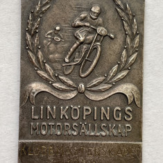Rara!!! Placheta argintata pentru ciclism, 1956, Linkopings, Suedia