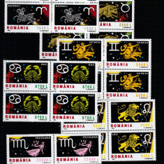 Romania 2002-Semnele Zodiacului (II),serie 6 valori dantelate,bloc de 4,MNH