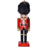 Decorațiune Crăciun, Lemn, Soldat Suspendabil, Uniformă Roșie, Căciulă Neagră de Blană, 13cm, Oem