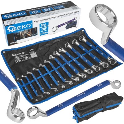 Set chei inelare cu maner antialunecare, 6-32 mm, 12 bucati, Cr-V, Geko G11545 foto
