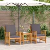 Set de lounge pentru gradina 3 piese cu perne din lemn solid de acacia
