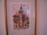 Tablou in acuarela prezentand castelul Peles, semnat Claudia Popescu, dimensiuni 19x3 cm, Peisaje, Altul