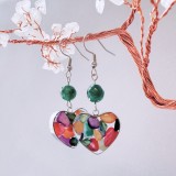 Cercei argintii cu jad verde si scoici colorate - Inima