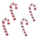 Ornamente Crăciun, Acadele Bastonașe, Set 4 Bucăți, Roz cu Dungi Holografice Albe, 14 cm, Plastic, Oem
