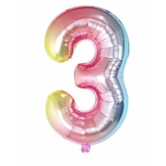 Balon din folie metalizata flippy, figurina cifra gradient, tema aniversare 40 cm, ambalaj individual, pai inclus, umflare cu aer sau heliu, multicolo