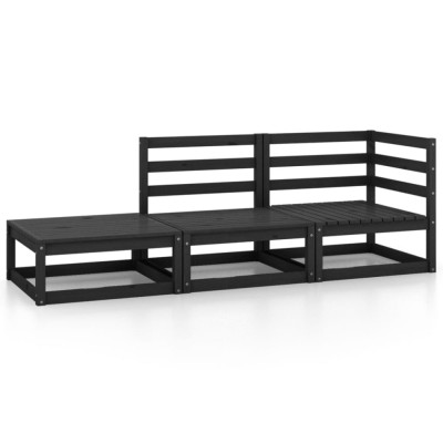 Set mobilier de gradina, 3 piese, negru, lemn masiv de pin foto