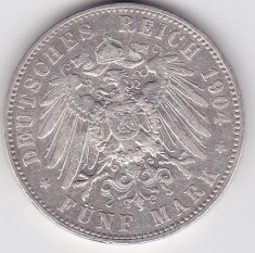 Germania 5 mark marci Prussia 1904 Wilhelm II foto