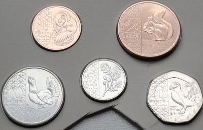 Set 5 monede 1,2,5,10,20 pence 2023 Marea Britanie, Privy mark, Charles al-III-lea, Brilliant uncirculated din set anual foto
