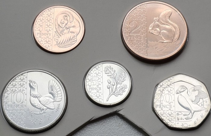 Set 5 monede 1,2,5,10,20 pence 2023 Marea Britanie, Privy mark, Charles al-III-lea, Brilliant uncirculated din set anual