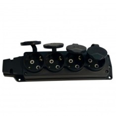 Prelungitor cauciucat pentru exterior, Horoz 4 locasuri, Schuko, IP44, 16A, fara cablu, negru