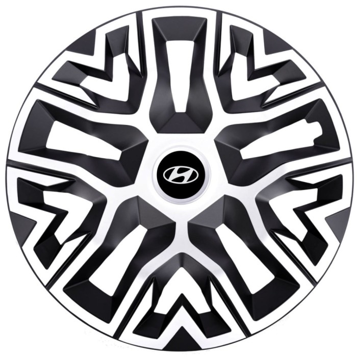 Set 4 Capace Roti 15 &quot; Best Alb-Negru, Compatibile Cu Hyundai