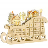 Calendar Advent din Lemn in Forma de Sanie cu 24 de Sertare de Umplut, Decoratiuni si Lumini 45x10x31cm HOMCOM | Aosom RO