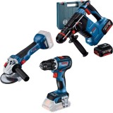 Bosch GBH 187-LI One Chuck + GSR 18V-90 C + GWS 18V-10 - Rotopercutor SDS-Plus 2.4 J valiza plastic + Masina de gaurit si insurubat 64 Nm + Polizor un