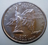 Moneda SUA New York Quarter Dollar 2001 D, XF, 5.67g, Cupro-Nichel