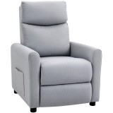 HOMCOM Fotoliu Reclinabil 135&deg; max &icirc;n Material cu Efect de In, Spumă, Oțel și Lemn, 73x86x100 cm, Gri Deschis | Aosom Romania