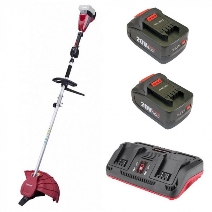 Motocoasa, trimmer, pentru tuns iarba, electric, cu&iuml;&iquest;&frac12;2 acumulatori&iuml;&iquest;&frac12;4 Ah, incarcator dublu 20V Li-ion, motor fara perii, Worcraft