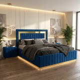 Pat Tapitat Loris Albastru Catifea Premium si Noptiere Tapitate ✔Calitate premium