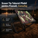 Scaun Tip Taburet Pliabil pentru Pescuit, Camuflaj